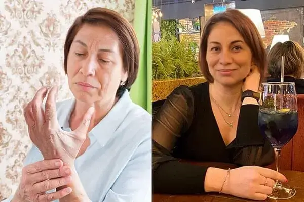 Mujer sufriendo de dolor de rodilla al levantarse